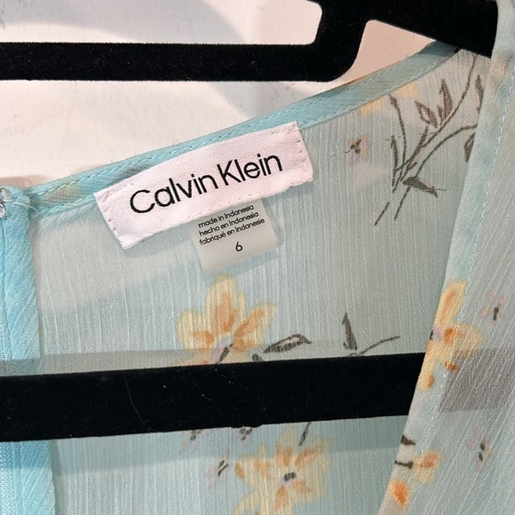 Calvin Klein Tiered Floral Pale Aqua Chiffon Boho midi  Dress size 6 women’s new - Picture 3 of 8